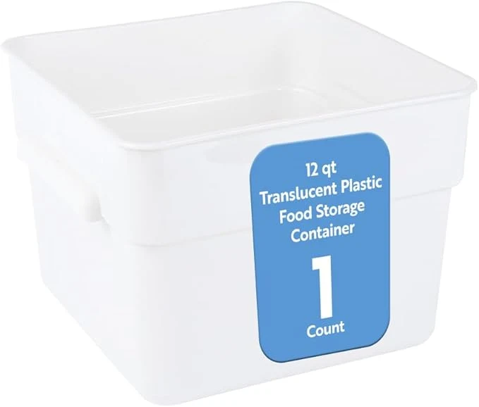 Prestigious Restaurantware Food Storage Container 1 Pack of 12 qt Plastic Kitchen Storage Bin with Volume Markers Space-Efficient Design Dishwasher-Safe Polypropylene TranslucentAbout ThisOverview Fine