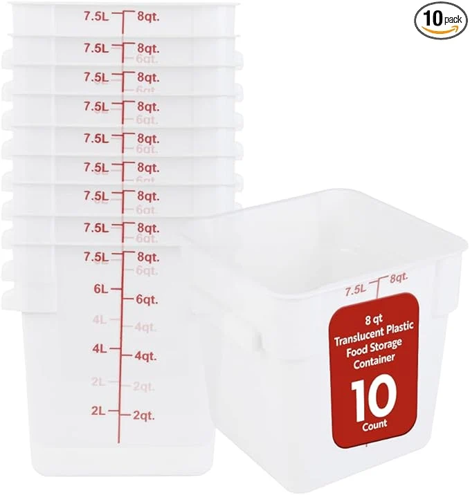Soft Restaurantware Food Storage Container 10 Pack of 8 qt Plastic Kitchen Storage Bin with Volume Markers Space-Efficient Design Dishwasher-Safe Polypropylene TranslucentAbout ThisOverview First-Class