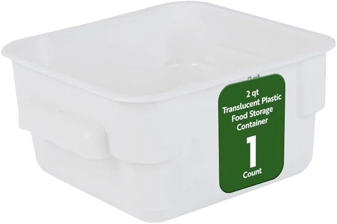 Secure Restaurantware Food Storage Container 1 Pack of 2 qt Plastic Kitchen Storage Bin with Volume Markers Space-Efficient Design Dishwasher-Safe Polypropylene TranslucentAbout ThisOverview Minimalist