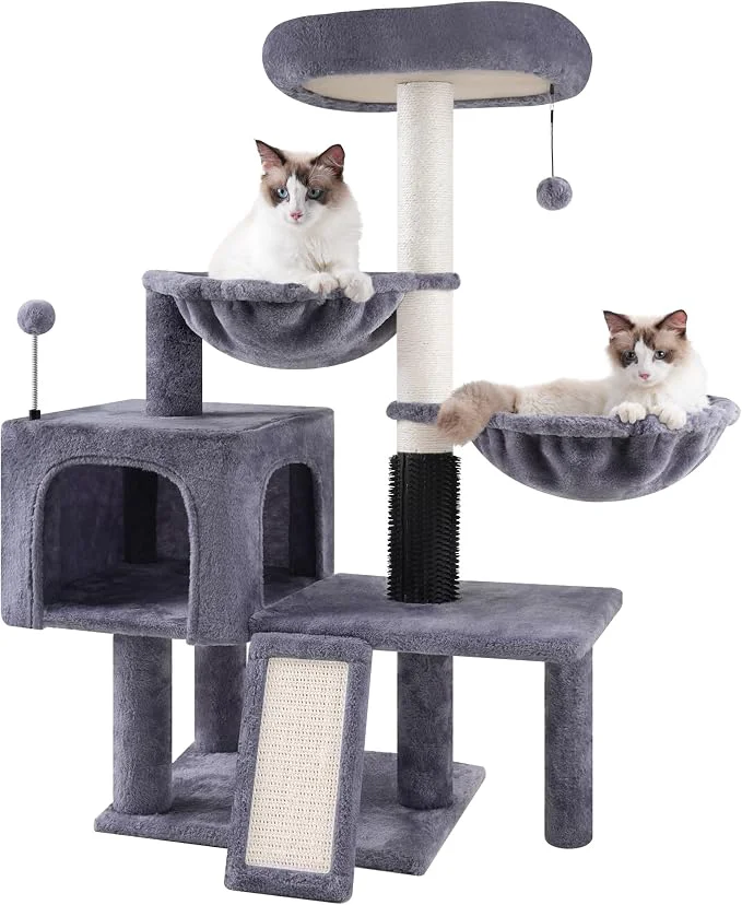 Breathable ROYPET Cat Tree with Cat Condo and Two Hammocks Cat Tower with Scratching Comfortable