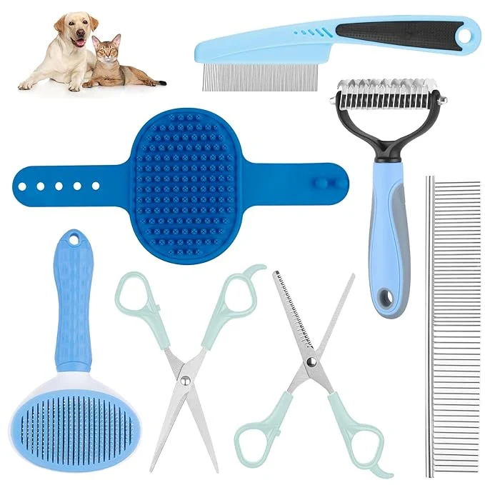 Quality Pet Grooming Kit with Pet Shedding Slicker Brush Bath Massage Safe