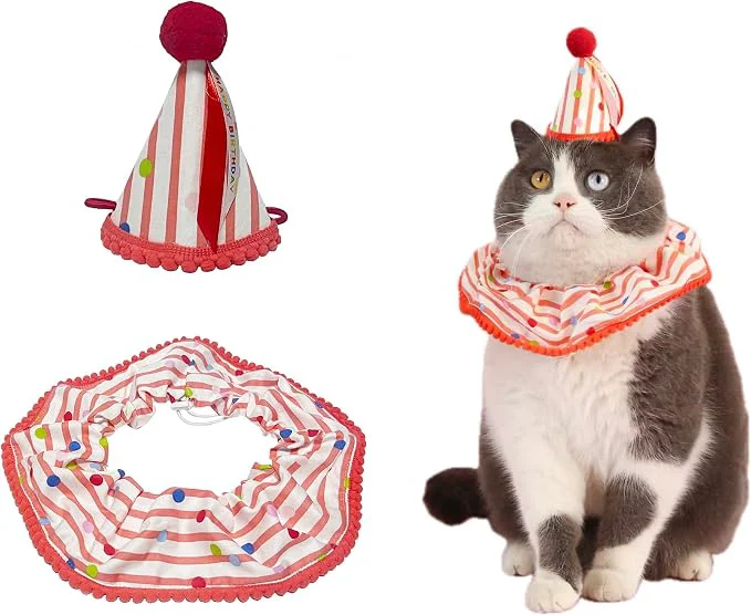 Dependable Cat Dog Birthday Bandana Scarf and Party Hat Cute Polka dot and Stripe Bib Classic