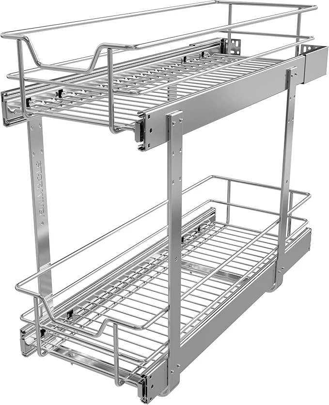 Smart 2 Tier Pull Out Cabinet Organizer 9 W X 22 D Slide Out Drawers for Kitchen Cabinets Pull Out Drawers for Cabinets Capacity Heavy Duty Caddy Cabinet Pullout Shelves Chrome-Plated Bathroom PantryAbout ThisOverview Exceptional