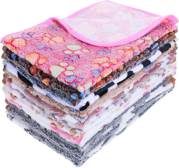 Exceptional 12 Pcs Dog Blanket Pet Paw Print Fleece Blanket Cat Soft Warm Sleep Mat Guinea Minimalist