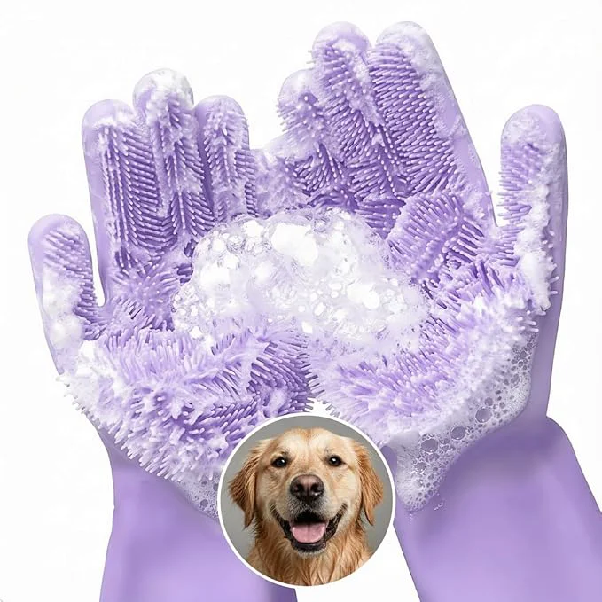 Comfortable Cat Dog Washing Gloves for Bathing – 2-in-1 Design Dog Scrubbing Gloves for Enhanced