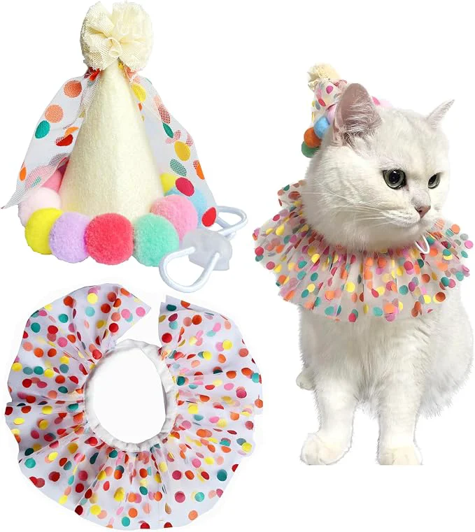 Crafted Cat Dog Princess Costumes Puppy Cat Birthday Bandana Scarf and Party Hat Cute Top-Quality