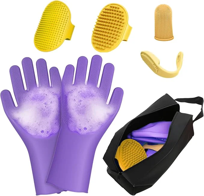 Traditional 7PCS Dog Bath Brush Pet Grooming Gloves Storage Bag Soothing Massage Contemporary