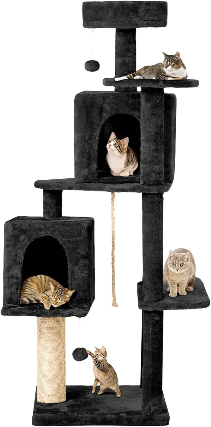 Smooth 56-Inch Cat Tree for Large Cats Sisal Scratching Posts Hanging Toys – Sturdy High-Grade