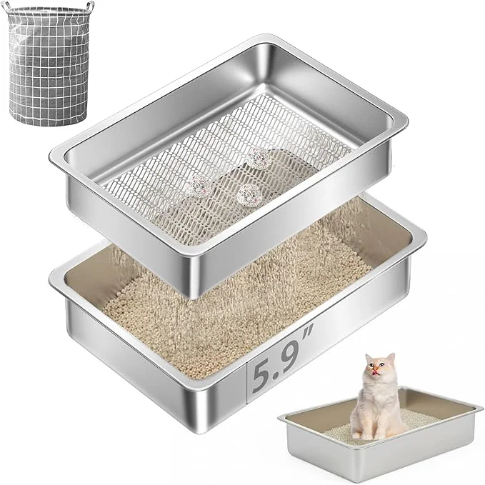 Verified Teheao Stainless Steel Sifting Cat Litter Box User-Friendly