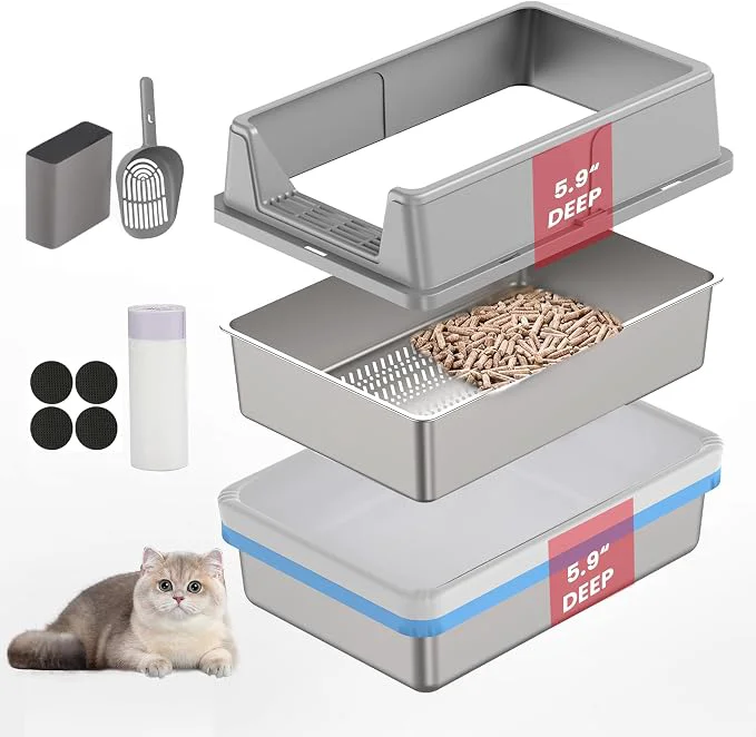 Detailed Stainless Steel Sifting Litter Box Elegant