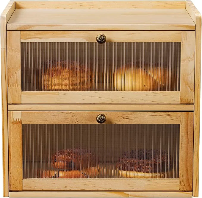 Fine Crafted Bread Box for Kitchen Countertop Wooden Bread Storage Container Bin 2 Layer Corner Breadbox Large Capacity Vintage Farmhouse Food Organizer Pantry Shelf with Window Natural Pine WoodAbout ThisOverview Expertly Made