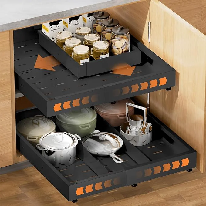 Elegant Pull out Cabinet Organizer Expandable W 12 -20 and D 16 -22 No Drill Adjustable Slide Out Drawers With 3 Slide Rails 2Pcs Magnetic Panel Adhesive Roll out Shelves for Kitchen Cabinets PantryAbout ThisOverview Expertly Made