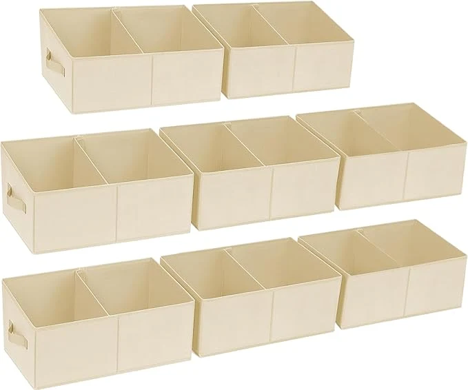 Responsible DIMJ Closet Storage Bins 8 Pack Storage Baskets for Shelves Foldable Shelf Organizer with Handle Linen Closet Organizers and Storage for Clothes Toys Towel Books Beige About ThisOverview Proven