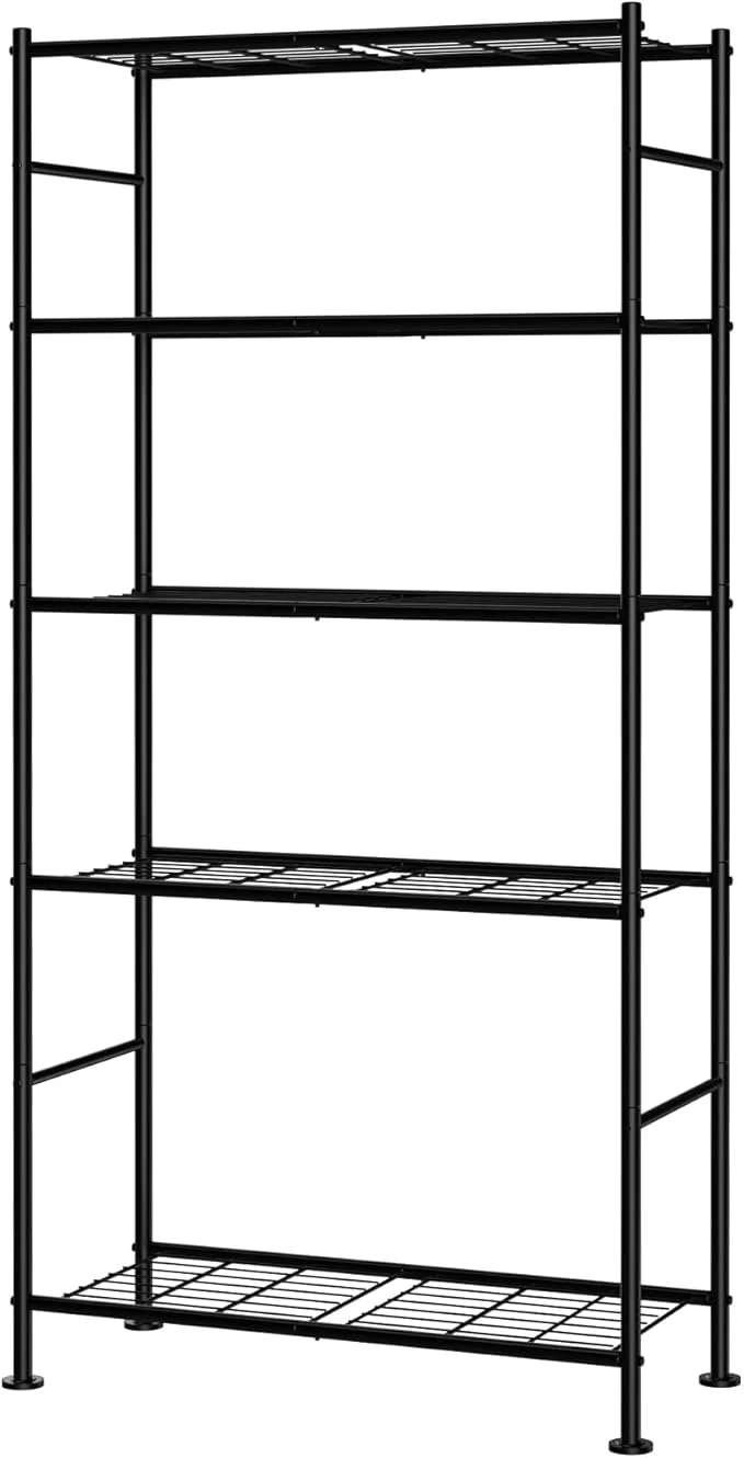 High-Grade Storage Shelves - 5 Tier Shelf Organizer Sturdy Metal Garage Shelving with Adjustable Leveling Feet Space-Saving Shelves Organizer for Pantry Laundry Kitchen 32 x 12 x 71 Black About ThisOverview Top-Quality