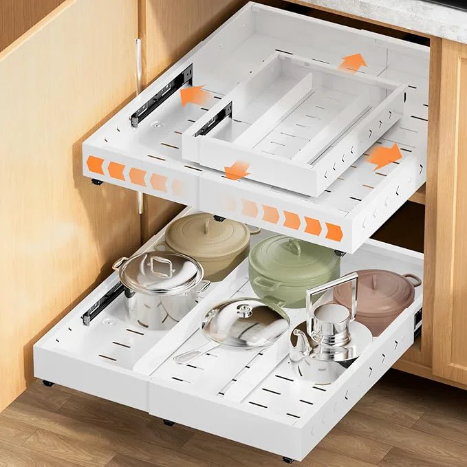 Powerful Pull out Cabinet Organizer Expandable W 12 -20 and D 16 -22 No Drill Adjustable Slide Out Drawers With 3 Slide Rails 2Pcs Magnetic Panel Adhesive Roll out Shelves for Kitchen Cabinets PantryAbout ThisOverview Genuine