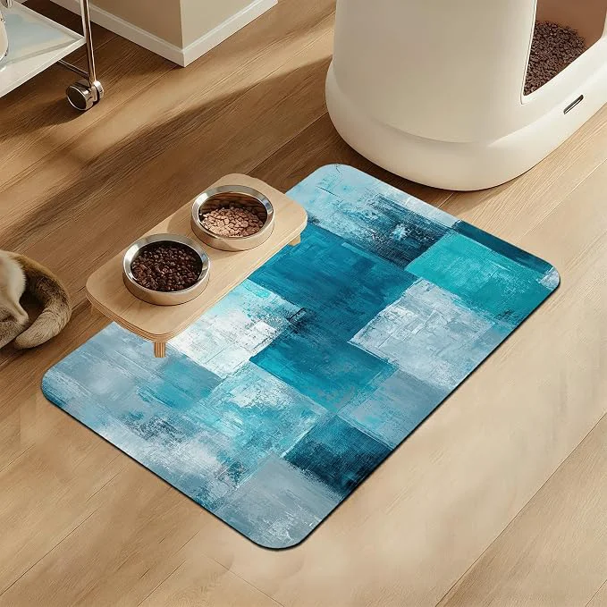 Reliable Blue Teal Dog Cat Food Mat–Christmas Stocking Absorbent Waterproof Placemat Smooth