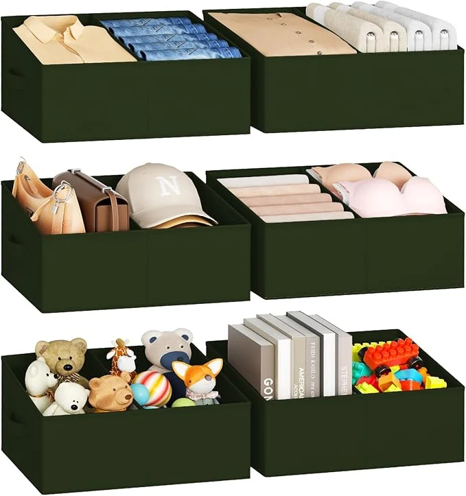 Elegant DIMJ Large Closet Shelf Organizer Bins 6 Packs with Handles and Divider Fabric Trapezoid Storage Baskets Foldable Clothes Containers Box for Shelf Towel Book Toy Purse Hats GreenAbout ThisOverview Genuine