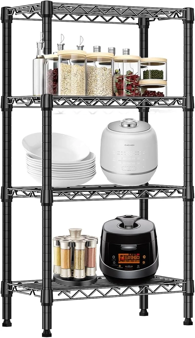 Sustainable Heavy Duty Stainless Steel Kitchen Storage Rack Adjustable Shelf Organizer with Non-Slip Mats Black for Cabinets Countertops Pantries 4-Tier Rack About ThisOverview Fashionable