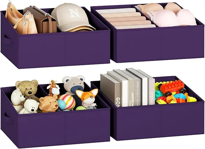 Sustainable DIMJ Large Closet Shelf Organizer Bins 6 Packs with Handles and Divider Fabric Trapezoid Storage Baskets Foldable Clothes Containers Box for Shelf Towel Book Toy Purse Hats PurpleAbout ThisOverview Verified