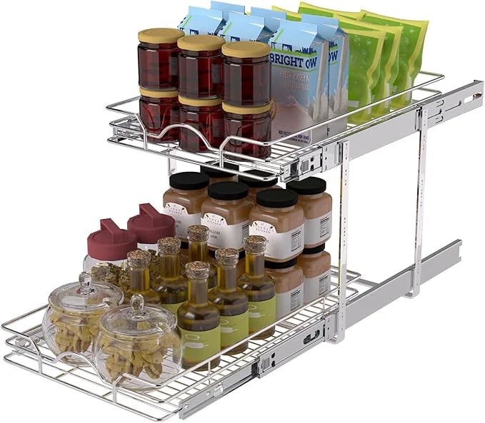 Advanced OCG 2 Tier Pull Out Cabinet Organizer 12.5 W x 21 D Pull Out Drawers for Kitchen Cabinets Pull Out Shelves for Base Cabinet Organization in Kitchen Bathroom Pantry Chrome FinishAbout ThisOverview Luxury
