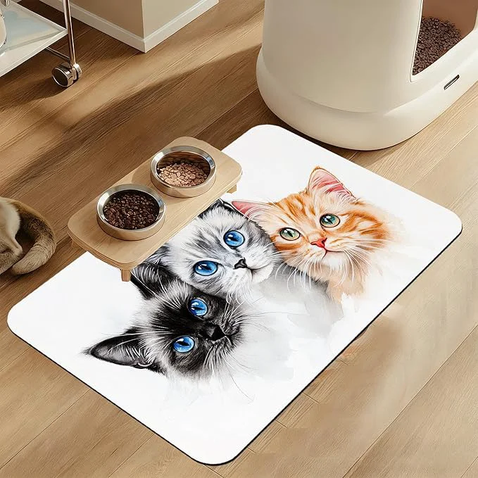 Recyclable Cute Cats Pet Food Mat for Cats and Dogs–Christmas Stocking Absorbent Quick Dry Trusted