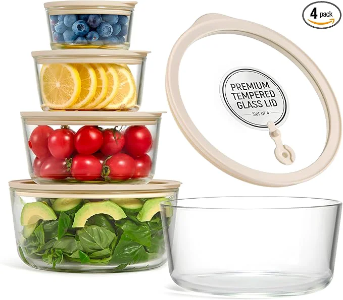 Outstanding Glass Storage Container Set Borosilicate Glass Tempered Glass Lids Baking Pan Airtight with Vents Microwave Oven Dishwasher Safe Circular - Set Of 4 About ThisOverview Traditional