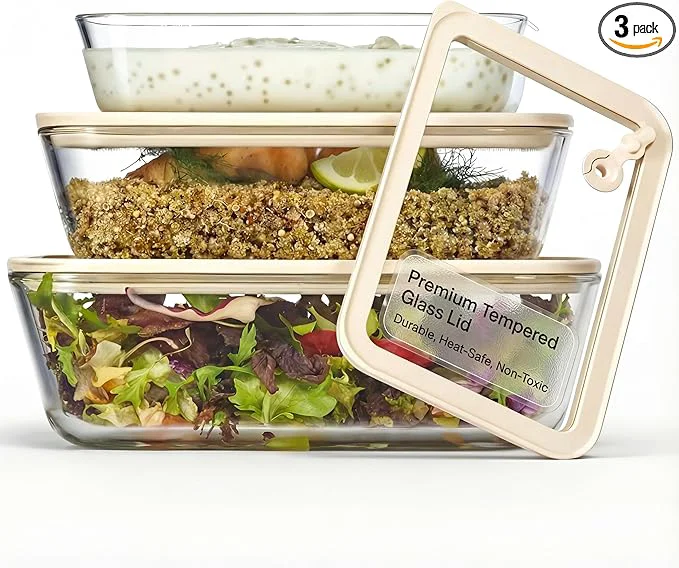 Glass Storage Container Set Borosilicate Glass Tempered Glass Lids Baking Pan Airtight with Vents Microwave Oven Dishwasher Safe Rectangular - Set Of 3 About ThisOverview Breathable