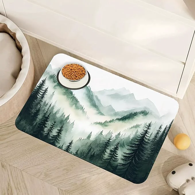 Healthy Misty Forest Mountain Dog Food Mat Trusted