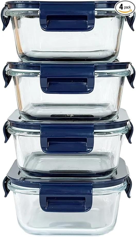Exceptional 4PC Square Glass Containers With Lids Dark Blue About ThisOverview Selected
