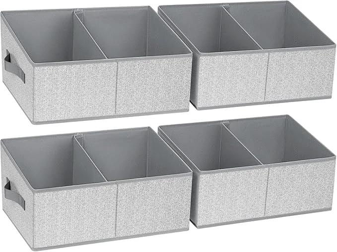 User-Friendly DIMJ Trapezoid Storage Bins for clothes - 4 Packs Closet Organizers and Storage Baskets Foldable Closet Baskets with Handles and Divider Closet Storage Bin Toybox for Shelves Living Room BedroomAbout ThisOverview Stylish