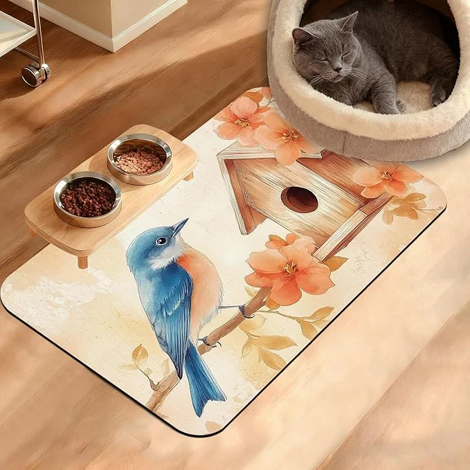 Certified Dog Bowl Mat Fall Leaves Absorbent Dogs Placemat Comfortable