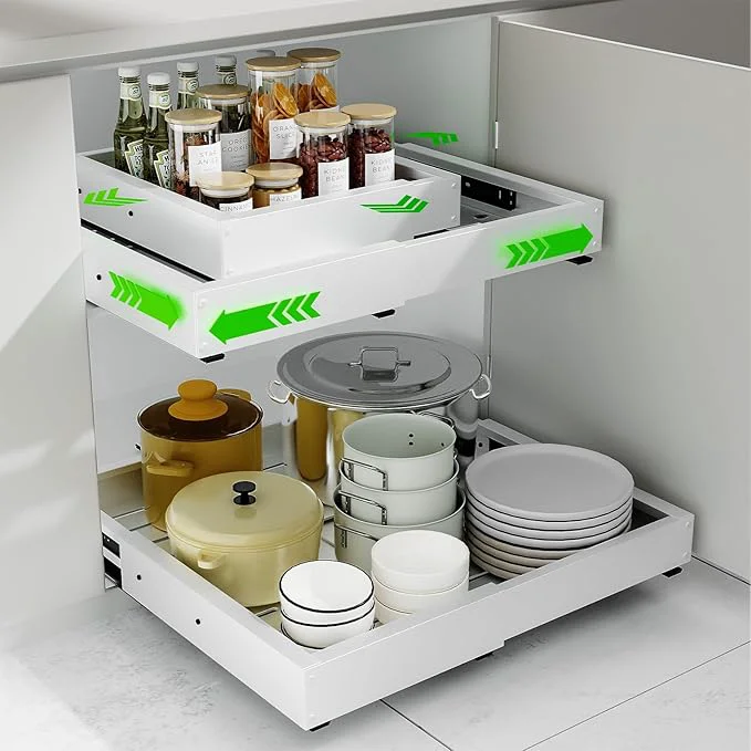 Genuine Expandable Pull Out Cabinet Organizer Adjustable Width 12 -19 Depth 16.5 -22 4-Side Extension 5 Slide Rails for Heavy Duty Use Adhesive Roll Out Shelves for Kitchen Cabinets White 1PCSAbout ThisOverview Crafted