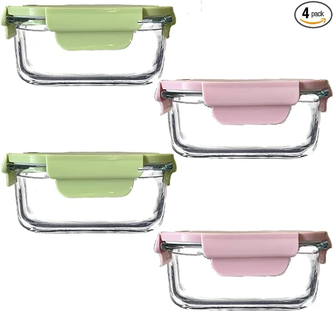 Exclusive Square 2cup Glass Food Storage Containers with Airtight Lids 16oz Glass Meal Prep Containers Square Food Bowl For Lunch Fruit Snack Dishwasher Microwave zer Safe Pink Green About ThisOverview Enhanced