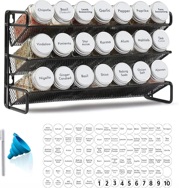 Elite SpaceAid Spice Rack Organizer with 21 Spice Jars 386 Spice Labels Chalk Marker and Funnel Set for Cabinet Countertop Pantry Cupboard or Door Wall Mount - 21 Jars 13.4 W × 9 H WhiteAbout ThisOverview Smooth