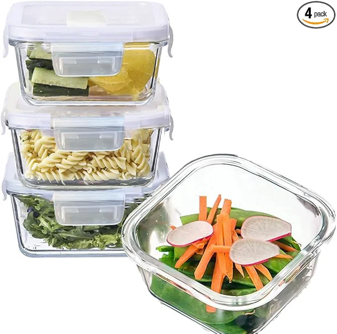 Reusable 2 Cup Square Glass Food Storage Containers Small Square Storage Containers With Airtight Lids Leak-proof BPA 16oz Glass Meal Prep Bowls Dishwasher Microwave zer Safe White About ThisOverview Soft