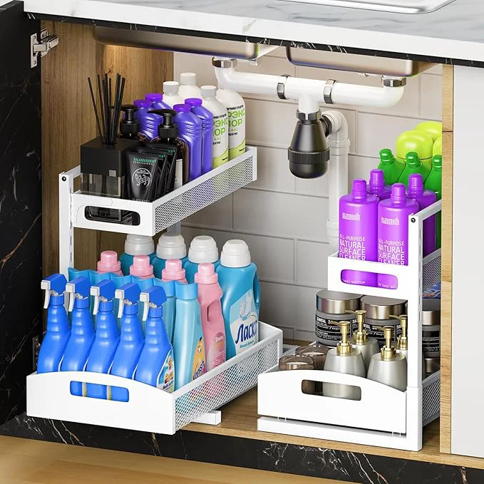 Soft Metal Under Sink Organizer Pull Out Cabinet Organizer Rack with Silk-Smooth Bottom Drawer 5-Level Adjustable Multi-Purpose Storage Shelf for Bathroom Kitchen Vanity Pantry 2-Pack About ThisOverview Comfortable