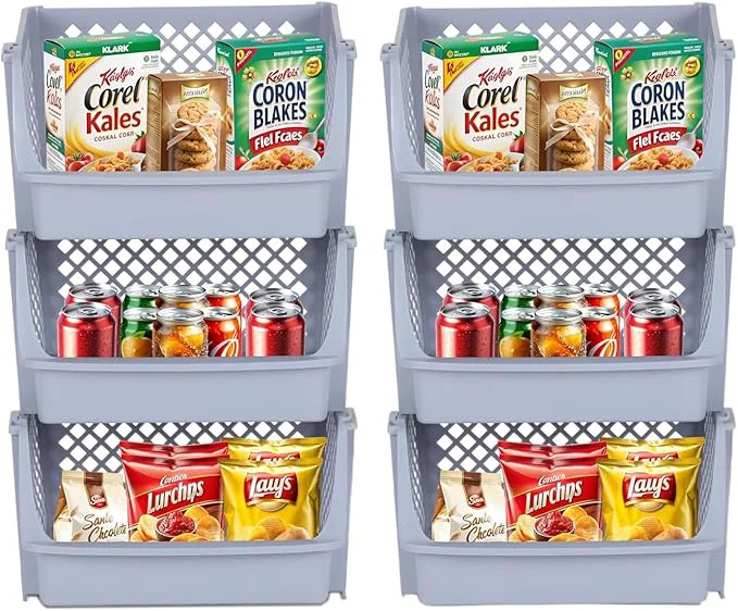 High-Quality Skywin TidyFriend Plastic Stackable Bins for Pantry 6 Pack Large Stacking Bins Open Front Toy Organizers Kitchen and Bathroom Essentials Light Grey About ThisOverview Lightweight