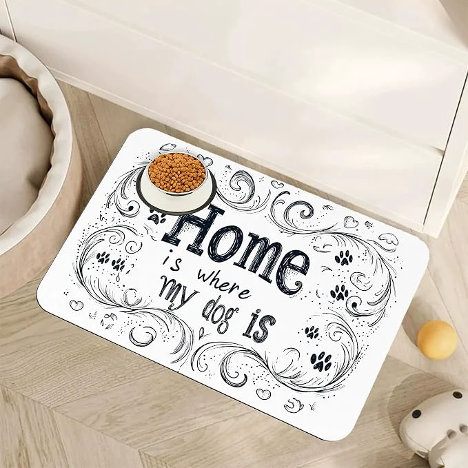 Verified Home is Where My Dog is Dog Food Mat Premium Material