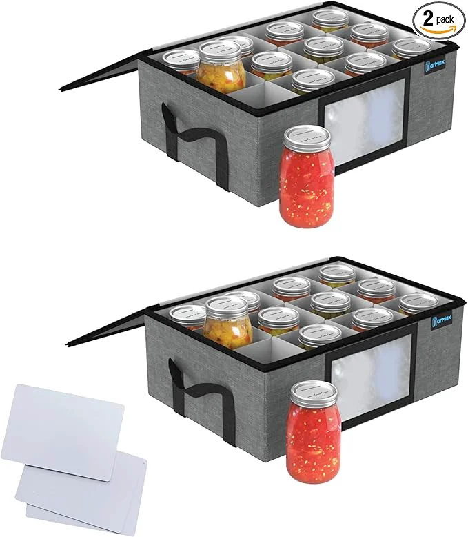 Traditional 2Pk 16 oz Pint Mason Jar Organizer Sturdy Pantry Canning Jar Storage Containers Holds 12 Pint Size Ball Mason Jars Foldable Canning Organizer Stackable Home Storage Box w Lid Label holderAbout ThisOverview Natural