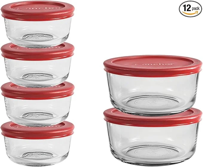 Sustainable Anchor Hocking 12 Piece Glass Storage Containers with Lids 6 Glass Food Storage Containers 6 Red SnugFit Lids About ThisOverview High-Grade