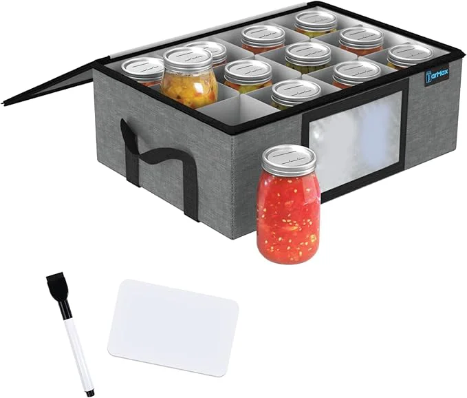 First-Class 16 oz Pint mason jar storage containers Sturdy Canning Jar Storage Containers Holds 12 Pint Size Ball Mason Jars Foldable Canning Organizer Stackable Home Storage Box with Lid Label holderAbout ThisOverview Trendy