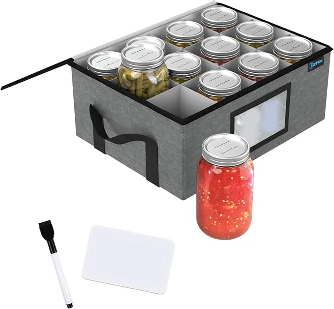 Detailed 32 oz Quart mason jar storage containers Sturdy Canning Jar Storage Containers Holds 12 Quart Ball Mason Jars Foldable Canning Organizer Stackable Home Storage Box with Lid Label holderAbout ThisOverview Healthy