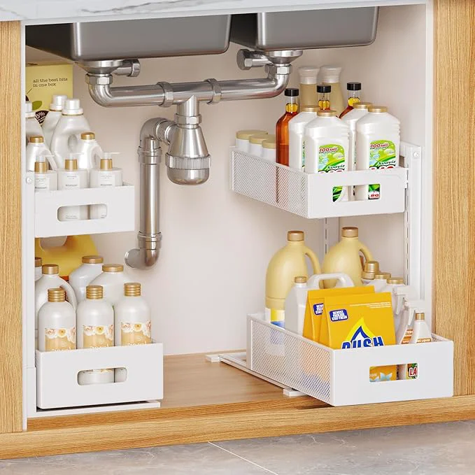 Stylish 2 Pack Under Sink Organizer Adjustable Height Under Sink Organizers and Storage Smooth Silent Sliding Out Metal Drawer for Kitchen Bathroom Pantry Cabinet Closet White About ThisOverview Fine Crafted