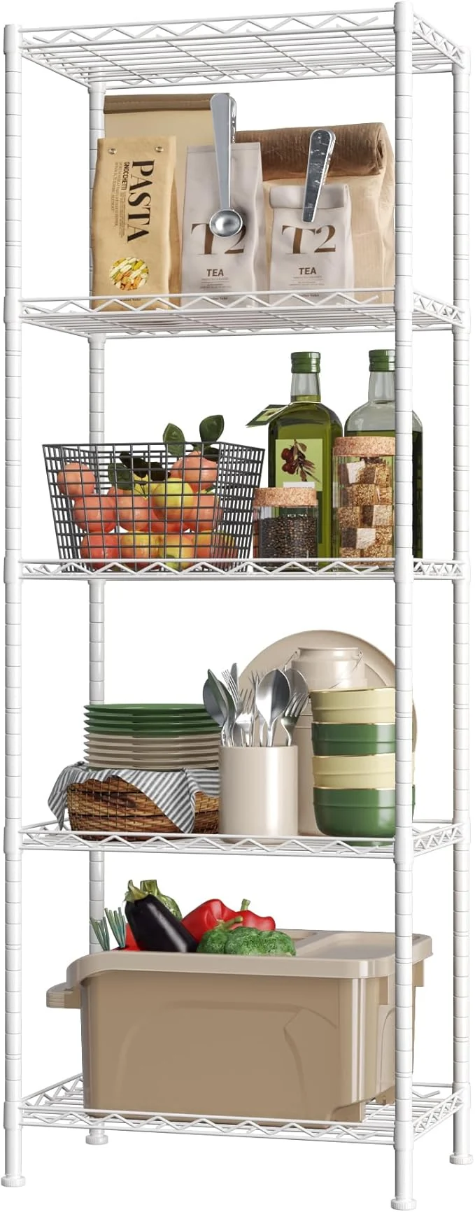 Sophisticated HOMEFORT 5-Shelving Unit Adjustable Wire Shelving Metal Wire Shelf Rack Organizer for Kitchen Pantry Closet Bathroom Laundry White 21 W x 11 D x 53 HAbout ThisOverview Fast