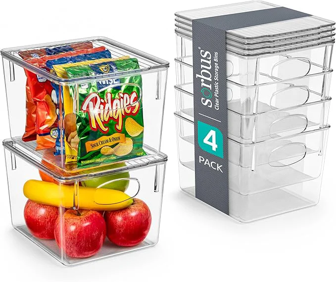 Premium Material Sorbus Medium Plastic Storage Bins with Lids - Kitchen Pantry Refrigerator Organizer Bins - Clear 4 PackAbout ThisOverview Pure