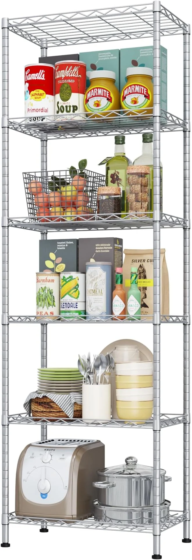Excellent HOMEFORT 6-Shelving Unit Adjustable Wire Shelving Metal Wire Shelf Rack Organizer for Kitchen Pantry Closet Bathroom Laundry Sliver 21 W x 11 D x 69 HAbout ThisOverview Dependable