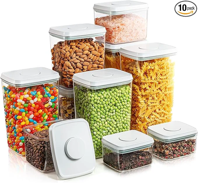 Contemporary Airtight Pop Food Containers with Lids 10 PCS Kitchen and Pantry Organization Canisters for Ce Dry Food Sugar Snack Flour SpaghettiAbout ThisOverview Certified