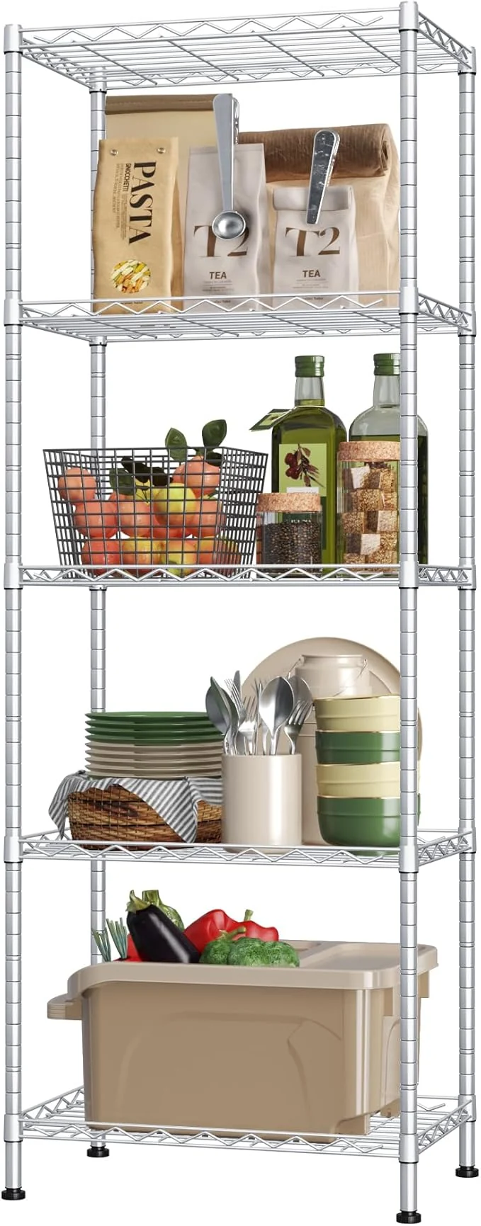 Selected HOMEFORT 5-Shelving Unit Adjustable Wire Shelving Metal Wire Shelf Rack Organizer for Kitchen Pantry Closet Bathroom Laundry Sliver 21 W x 11 D x 53 HAbout ThisOverview Detailed