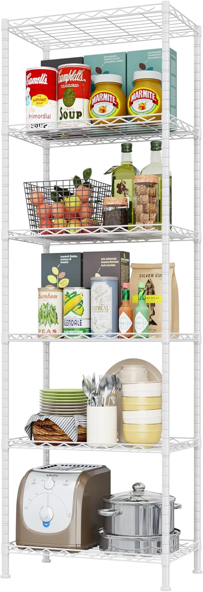 Reliable HOMEFORT 6-Shelving Unit Adjustable Wire Shelving Metal Wire Shelf Rack Organizer for Kitchen Pantry Closet Bathroom Laundry White 21 W x 11 D x 69 HAbout ThisOverview High-Grade