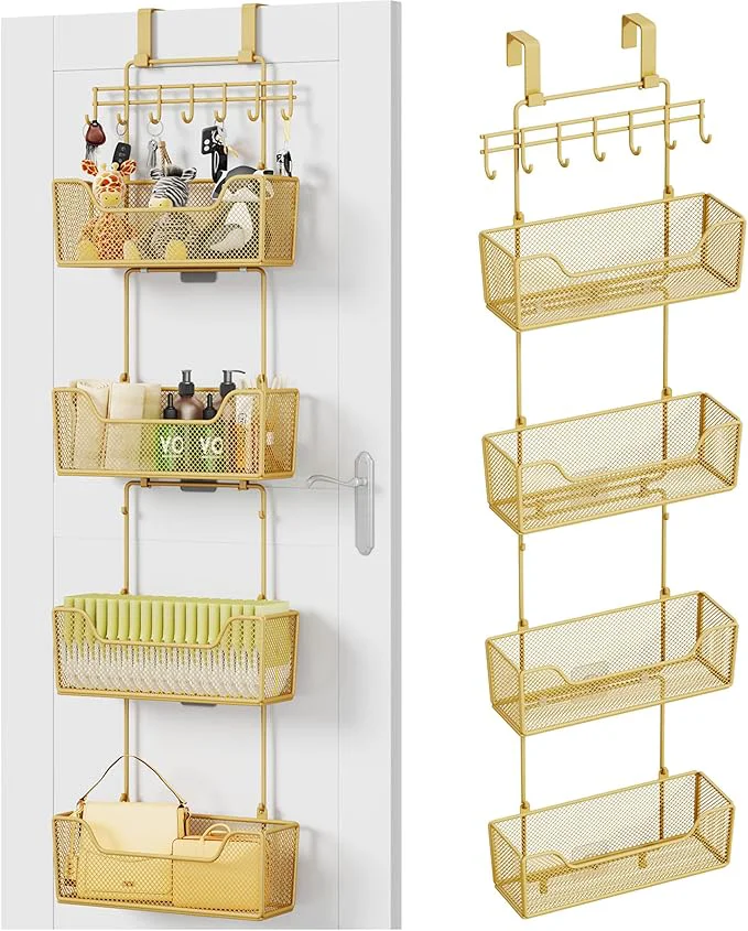 Verified HapiRm Over The Door Organizer - Hanging Door Organizer with 4 Metal Large Capacity Baskets and Adjustable Coat Hook for Bathroom Bedroom Kitchen Pantry Closet CabinetAbout ThisOverview Classic